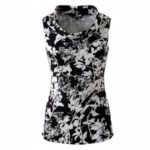 Express Black and White Floral Print Sleeveless Cowl Neck Top Size Small